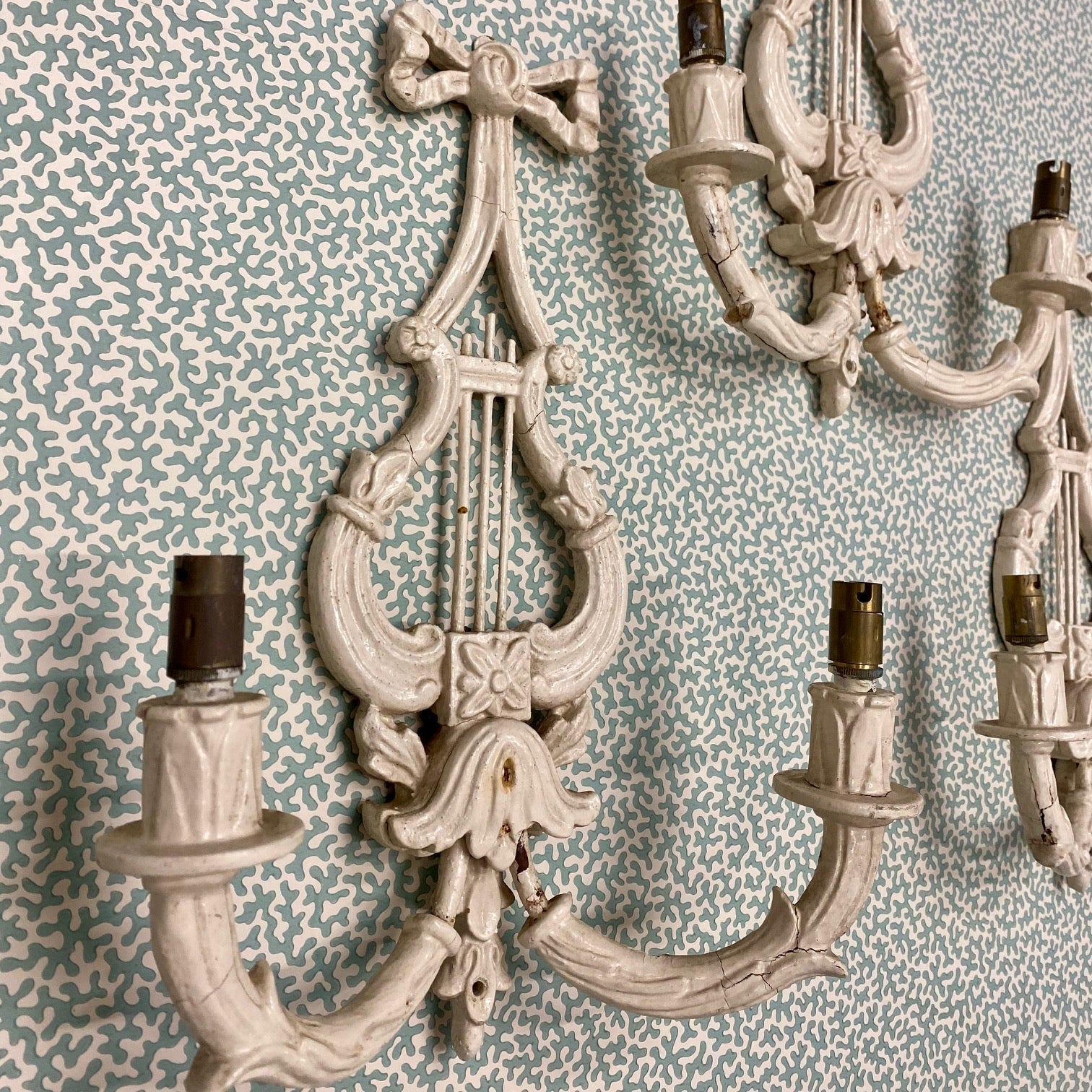 Trio Vintage White Painted Sconces