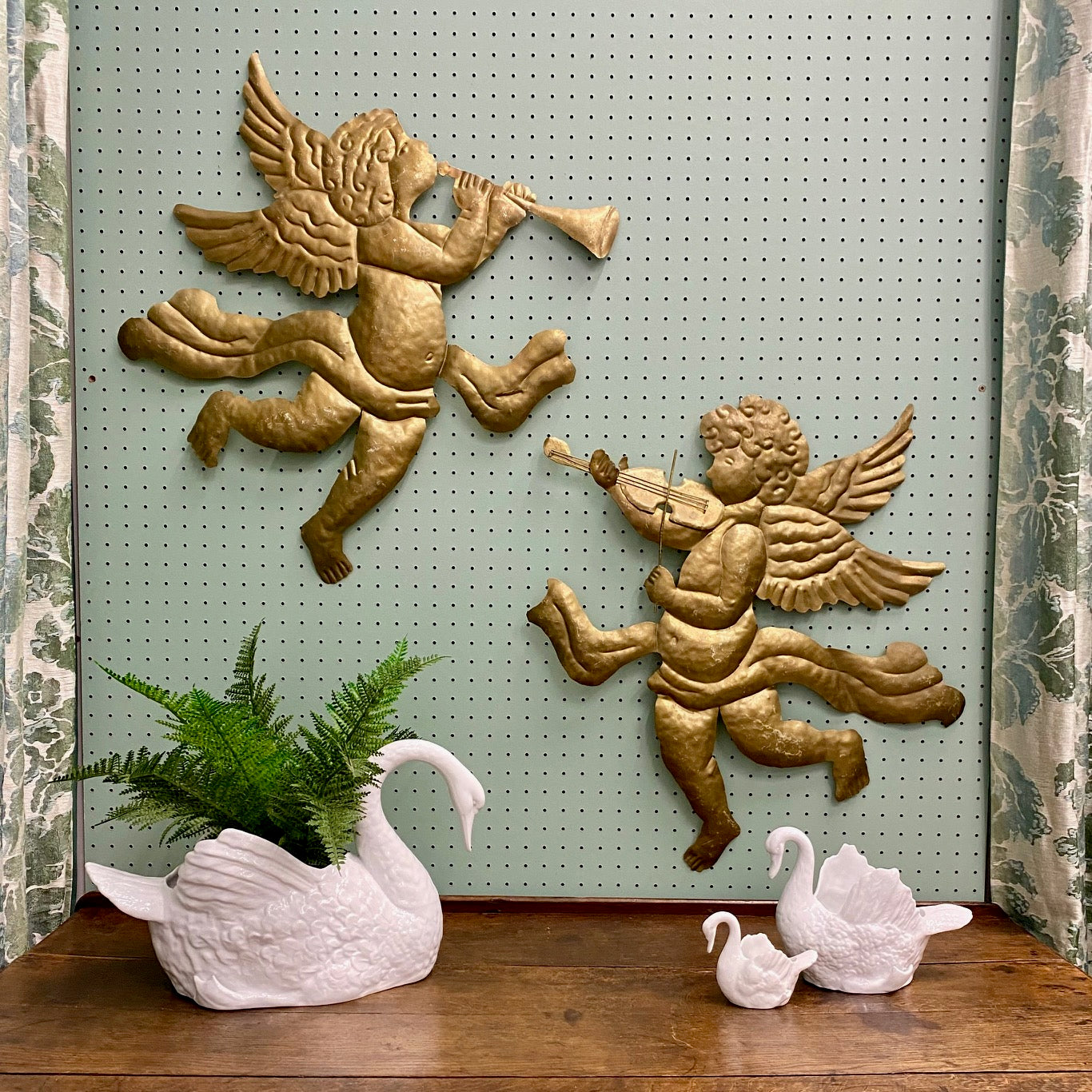Large Pair of Vintage Gold Metal Cherubs