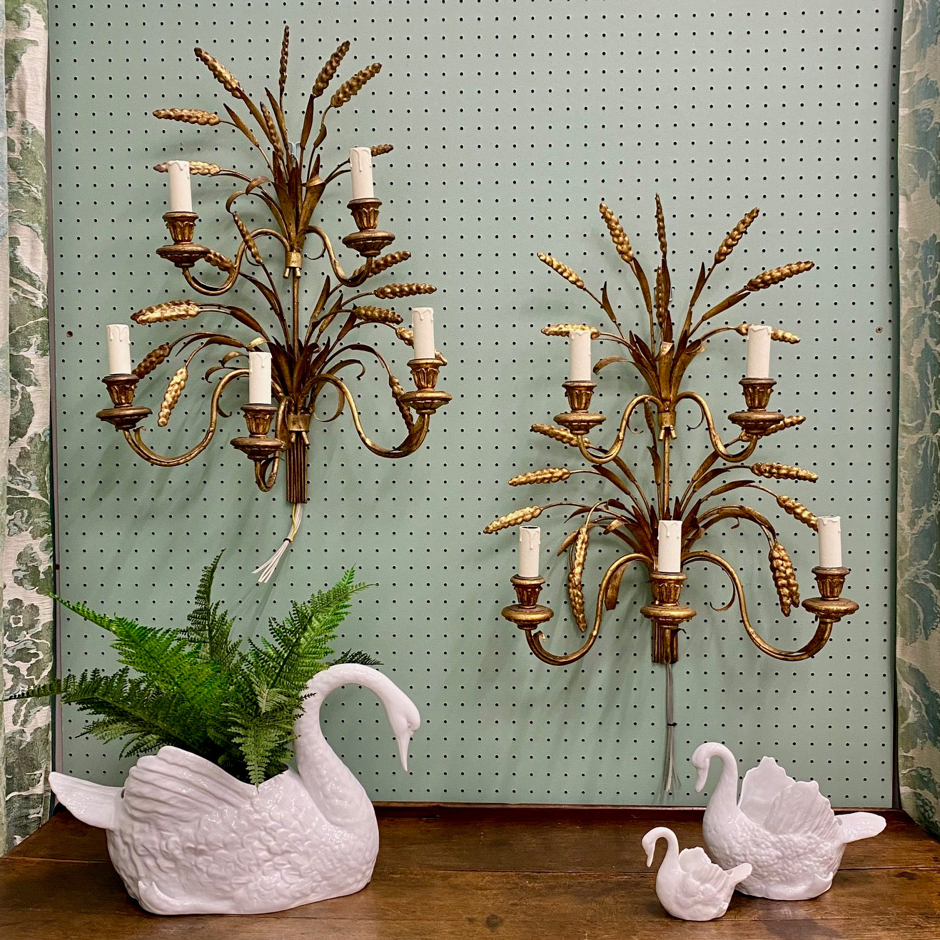 Large Pair Italian Gilt Wheatsheaf Sconces