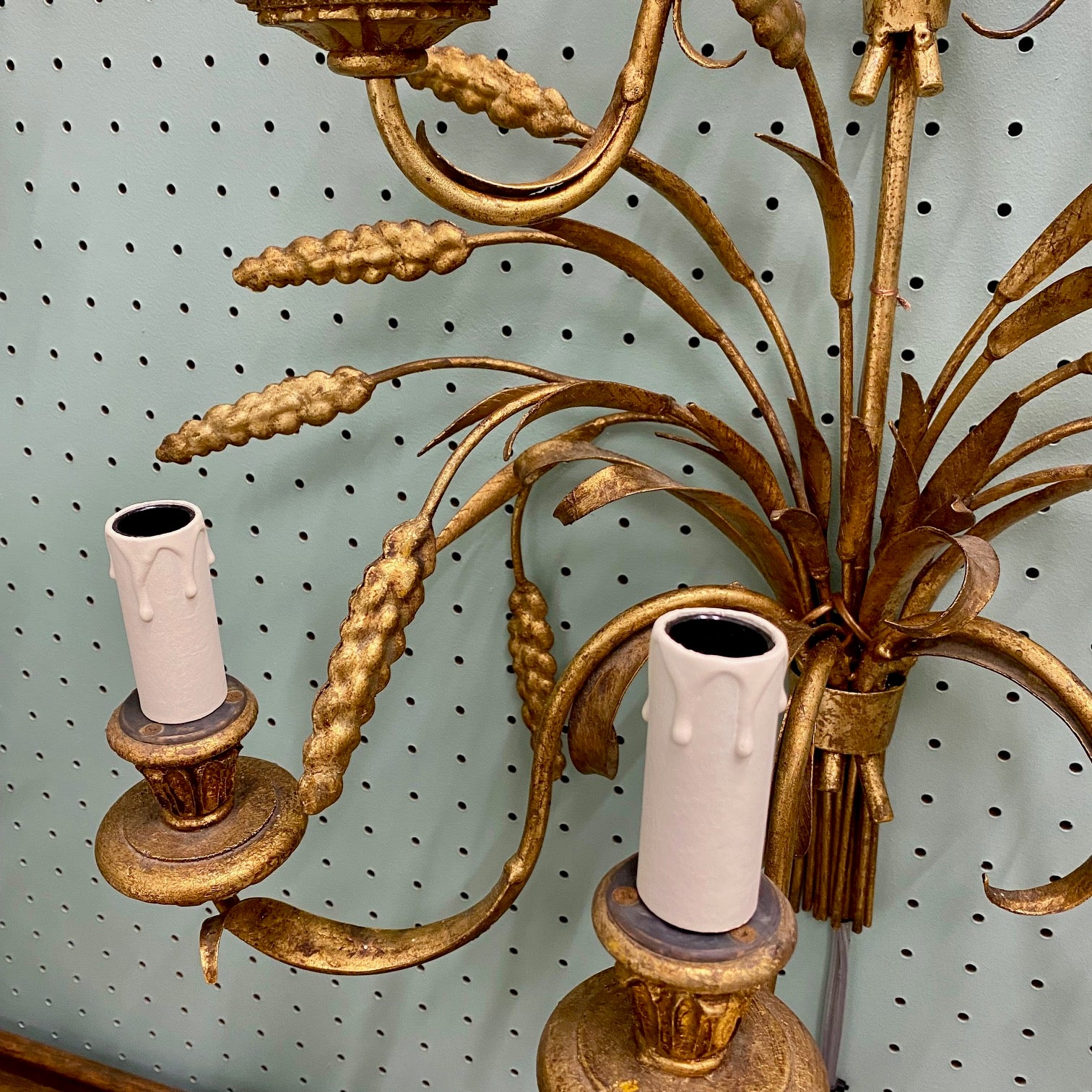 Large Pair Italian Gilt Wheatsheaf Sconces