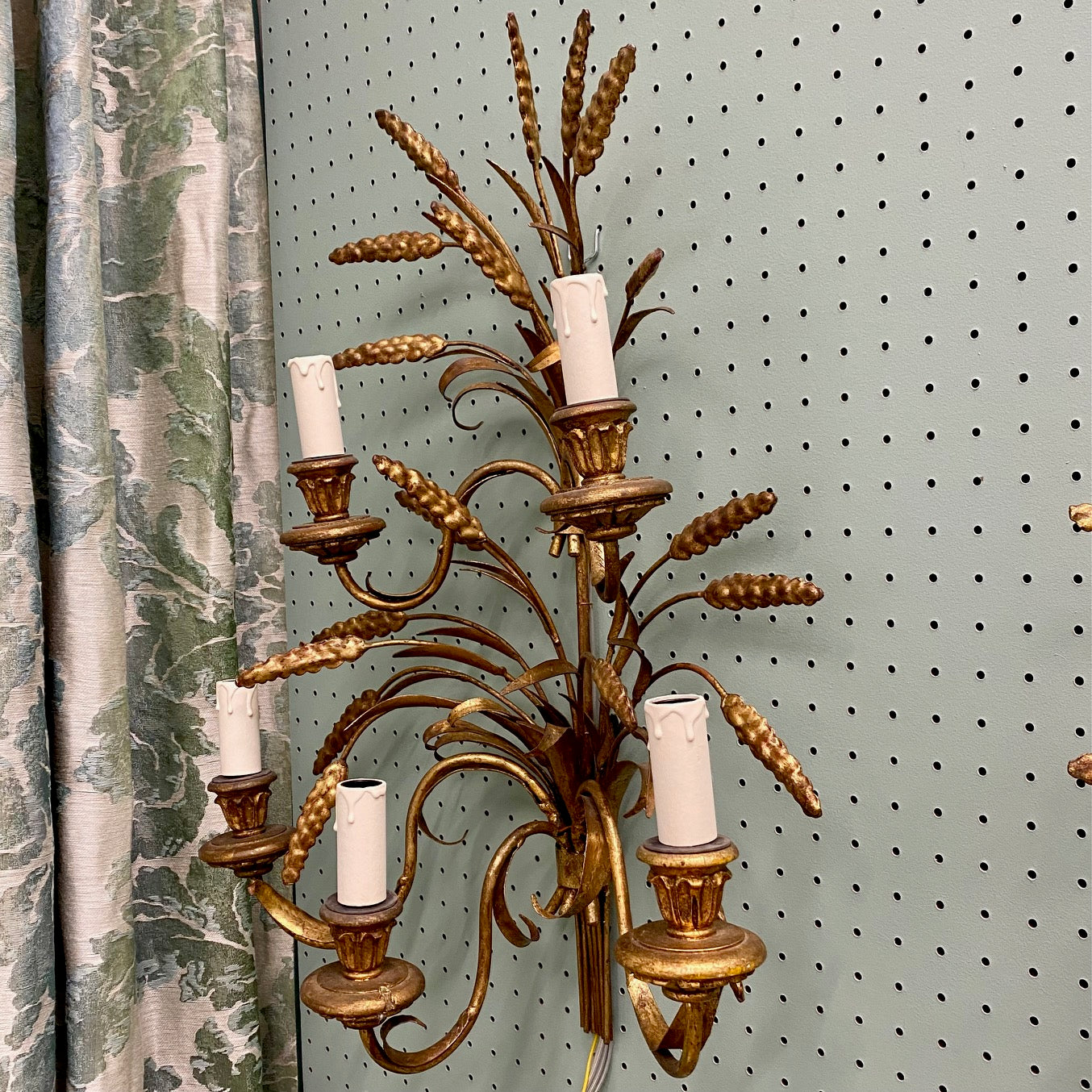 Large Pair Italian Gilt Wheatsheaf Sconces
