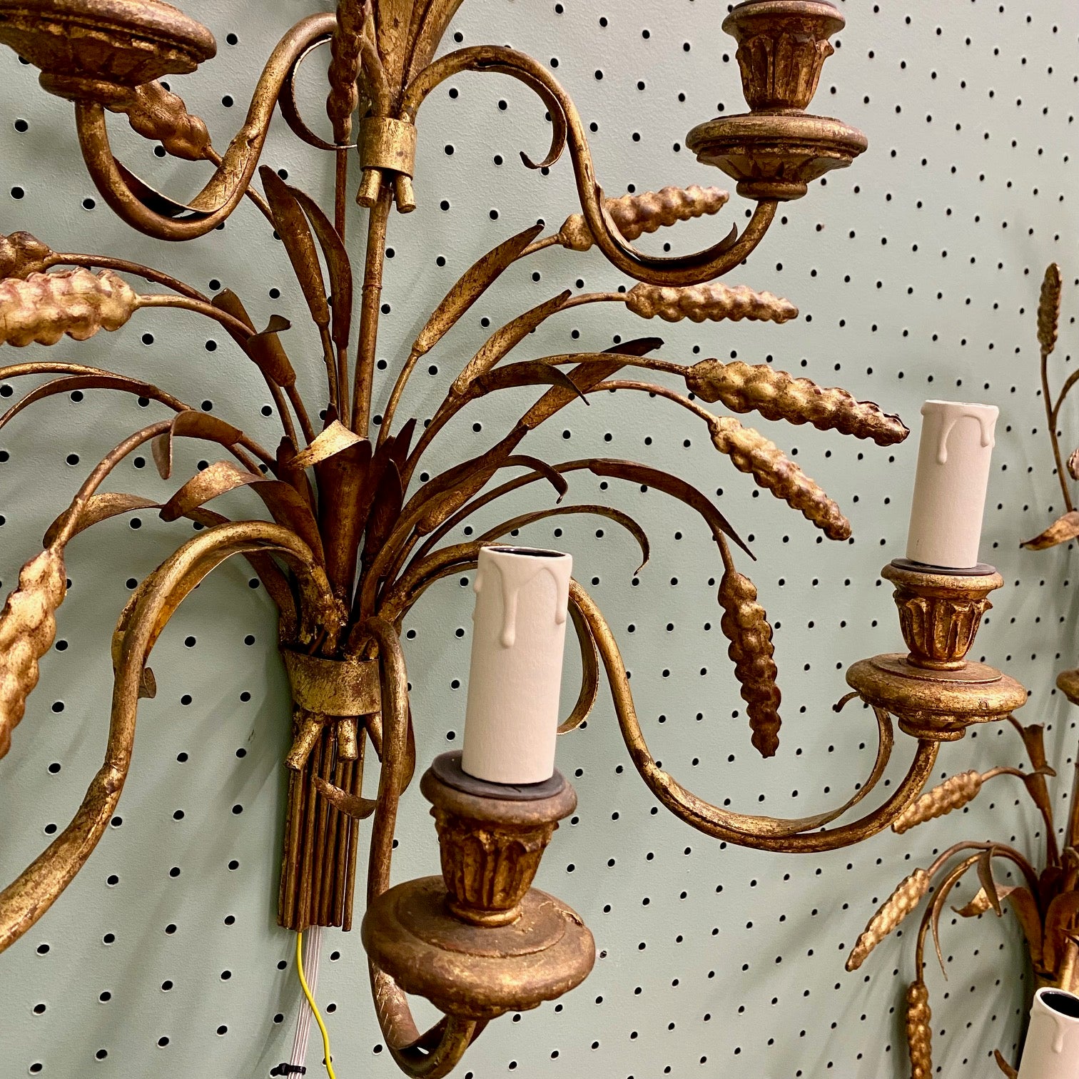 Large Pair Italian Gilt Wheatsheaf Sconces