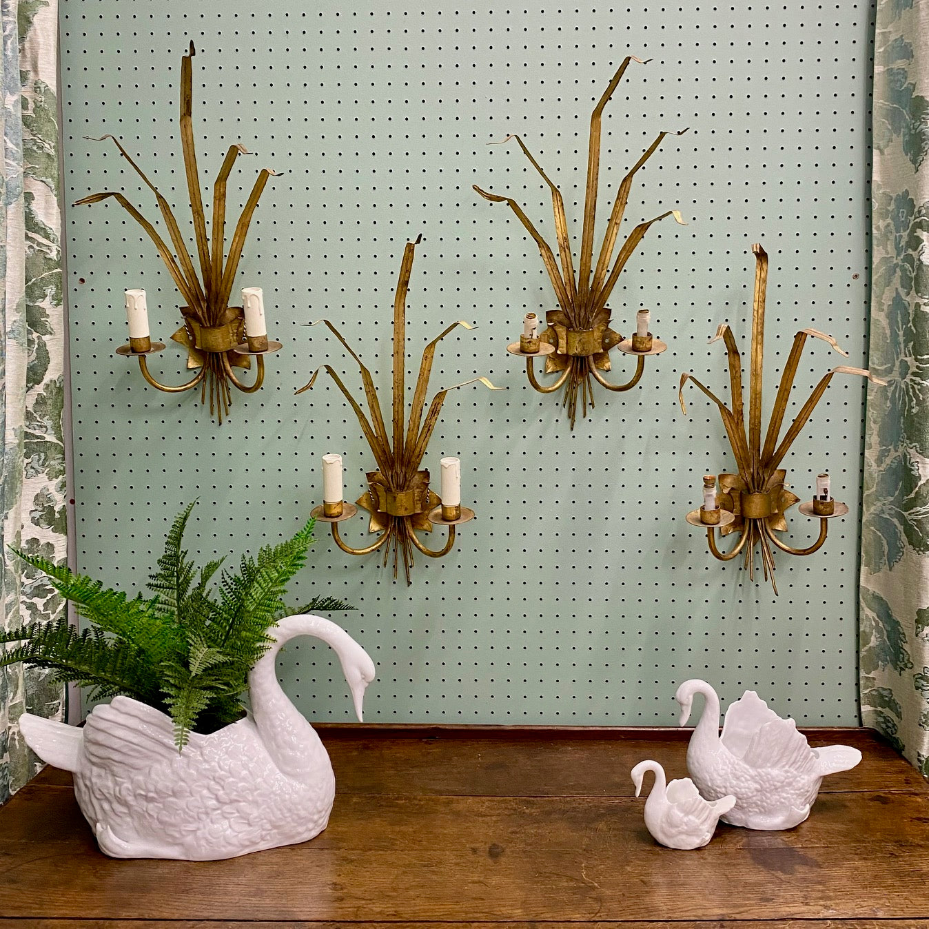 Pair Italian Gilt Tole Leaf Sconces