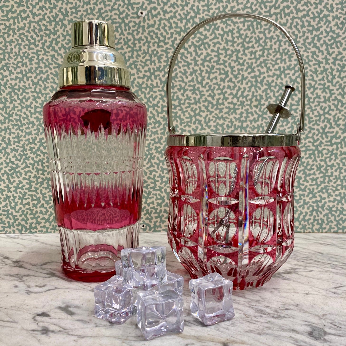 1950'S Val St Lambert Pink Crystal Ice bucket